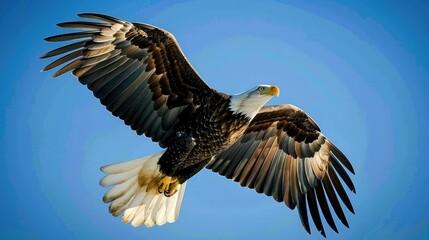 Fototapeta premium A soaring eagle against a clear blue sky, symbolizing freedom, vision, and the heights of success