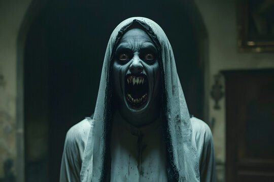 scary evil nun screaming