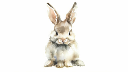 Obraz premium watercolor picture of a sweet little bunny with long ears and soft fur on a white background, looking adorable and curious. 