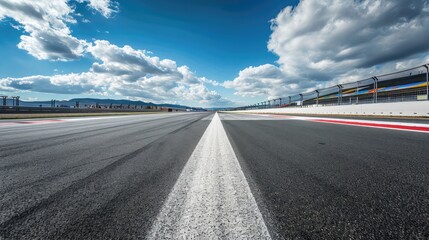 Fototapeta premium A straight section of racetrack with clear white lines, inviting speed and precision from the drivers