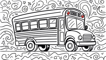 Coloring book for children and adults. School bus