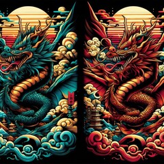 Obraz premium Dragon illustration,Dragon poster,Dragon banner,Dragon logo 