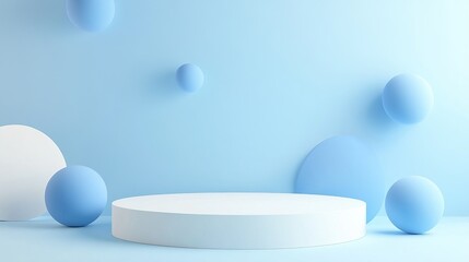 Abstract Minimalist Background with Blue Spheres and a White Platform