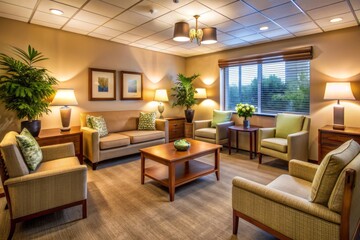 Cozy and Supportive, Nurturing Patient Relationships, Soft Lighting, Warm Colors, Comfortable Seating
