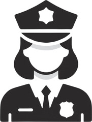 profession symbol logo police woman officer in black and white color