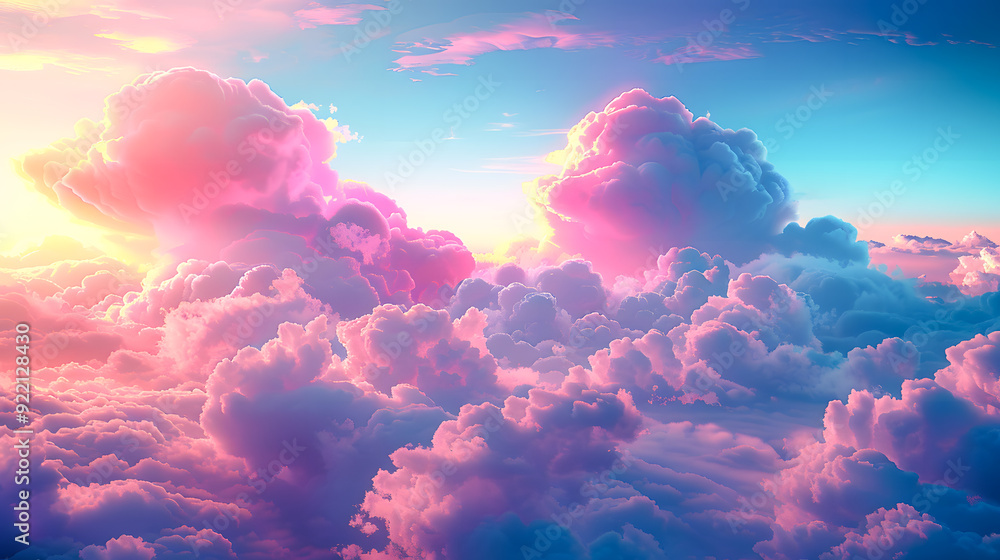 Sticker 3d render, abstract fantasy background of colorful sky with neon clouds