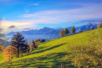 Picture over the Inn Valley with Karwendel mountains taken from Weerberg in the direction of Innsbruck
