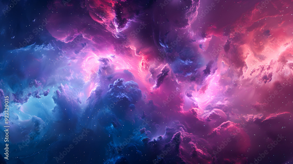 Poster 3d render, abstract fantasy background of colorful sky with neon clouds