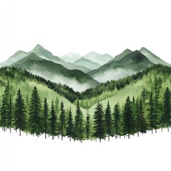 Fototapeta premium Watercolor Painting of a Mountain Range with Forest