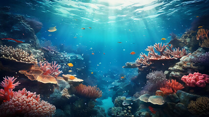Underwater scene with coral reefs
