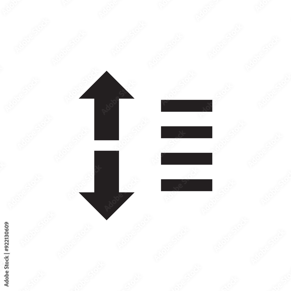 Poster sort down and up arrows vector icon. sorting simple flat black trendy style illustration on white ba