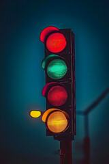 a traffic light with red, yellow, and green lights