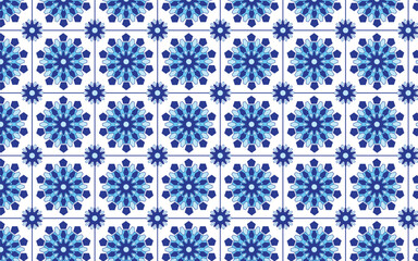 Decorative mosaic flower blue color seamless pattern.