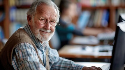 Old Student Portrait inside Computer and Technology Class, Active Learning for Seniors