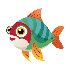 Cute cartoon vector set of fishes clipart page for kids. Vector illustration for children. Vector illustration of set of fishes isolated on white background.