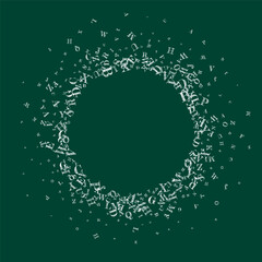 Flying latin letters. White chalk  scattered