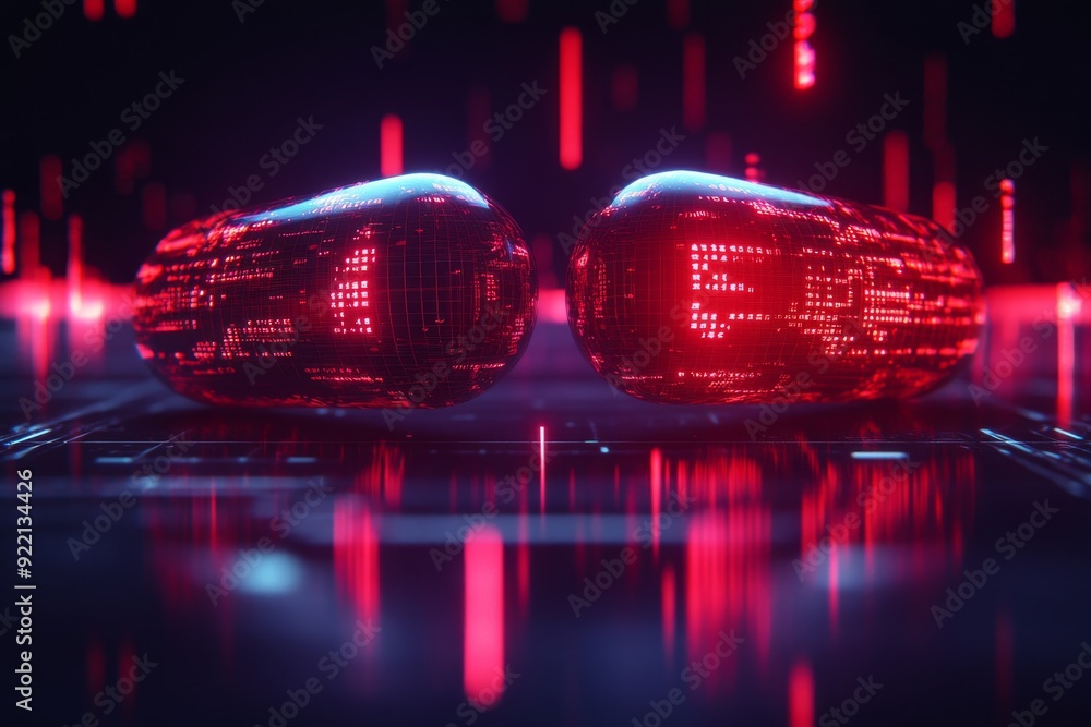 Fototapete a sleek and futuristic image of digital pill capsules with glowing circuit patterns symbolizing the 