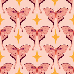 Abstract pink moth seamless pattern design background