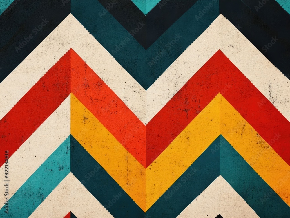 Poster vibrant retro inspired chevron pattern with contrasting geometric shapes and lines for digital artwo