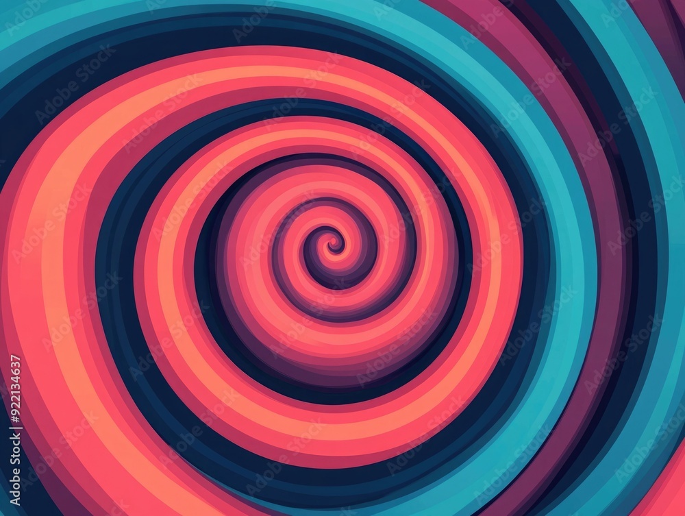 Poster mesmerizing spiral gradient geometric pattern with a retro optical illusion effect creating a dynami