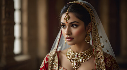 Bollywood inspired bridal attire for an ethnic Eastern bride, Generative AI