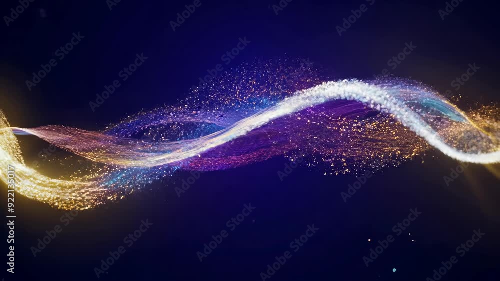 Poster abstract colorful particle waves background. neon energy light flowing through dark space. futuristi