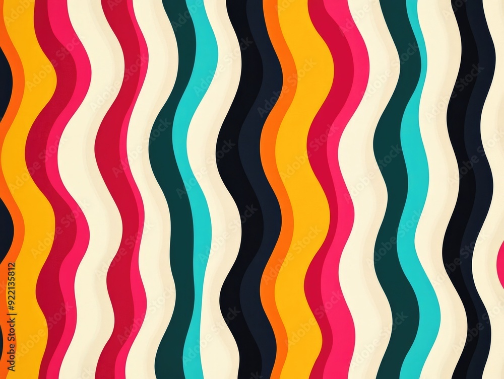 Poster captivating abstract design featuring a vibrant 70s inspired geometric pattern with flowing undulati