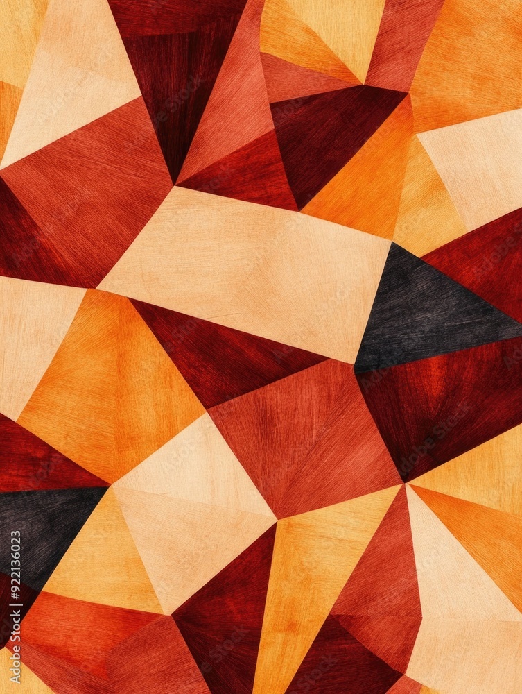 Poster striking abstract geometric pattern with overlapping hexagon shapes and crossing lines in warm retro