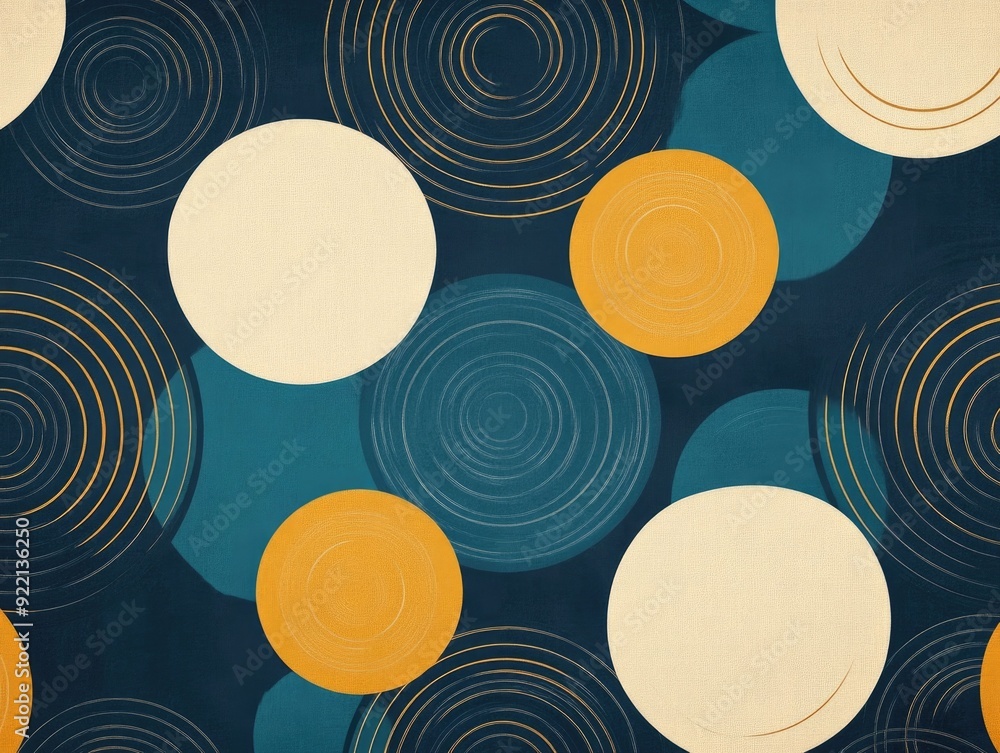 Poster captivating circular patterns with expanding lines in muted shades smooth nostalgic geometric artwor