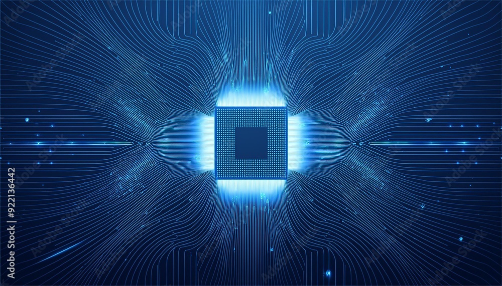 Poster futuristic chipset processor circuit board digital transformation blue abstract technology backgroun