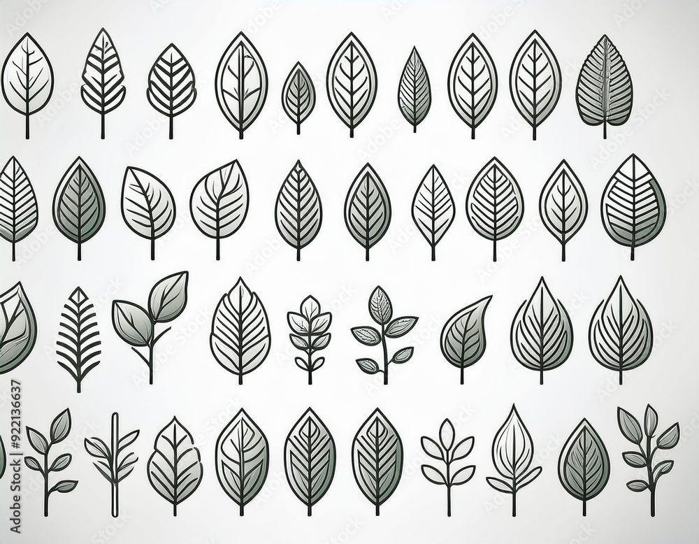 Poster leaf icon set . nature and symbol concept. thin line icon theme. white isolated background. illustra