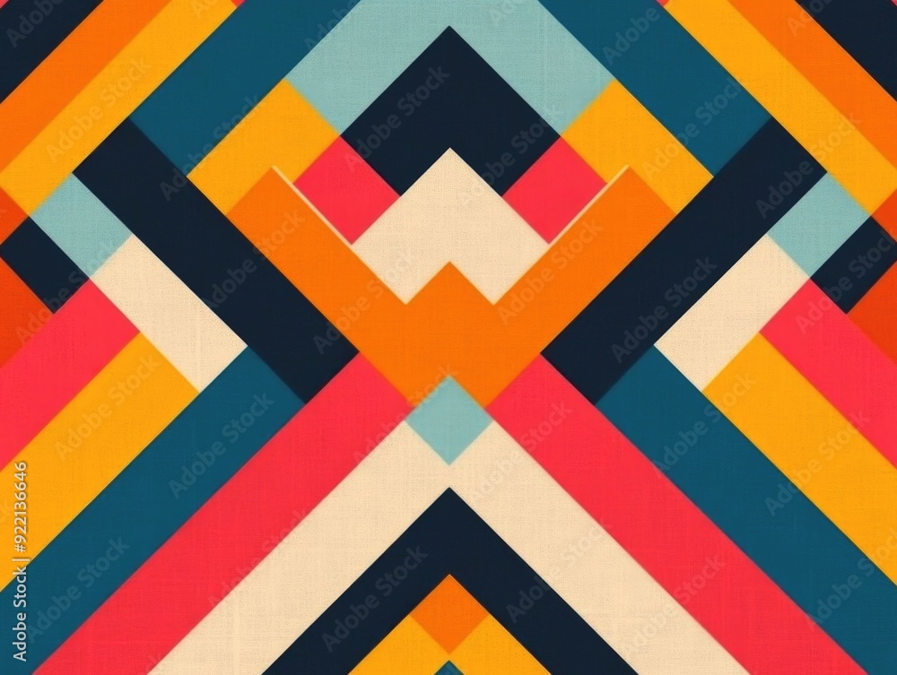 Poster visually striking symmetrical pattern composed of intersecting lines that form bold angular triangle