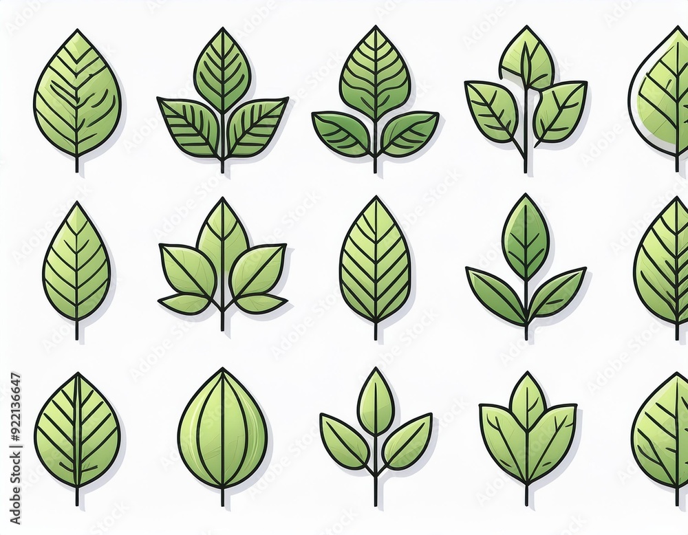 Poster leaf icon set . nature and symbol concept. thin line icon theme. white isolated background. illustra