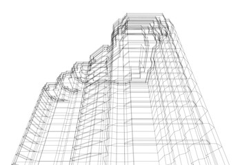 Vector illustration of building sketch on white background 