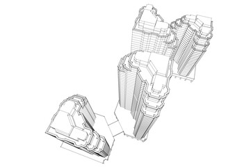 Vector illustration of building sketch on white background 