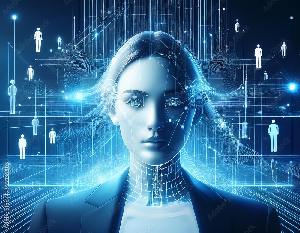 Poster futuristic evolution of people digital transformation abstract technology background. artificial int