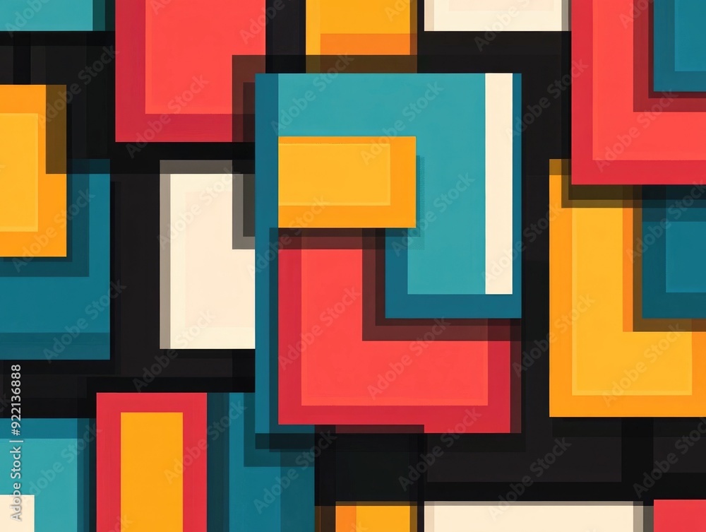 Aufkleber overlapping geometric squares and lines creating a dynamic vibrant and structured pattern with a mod