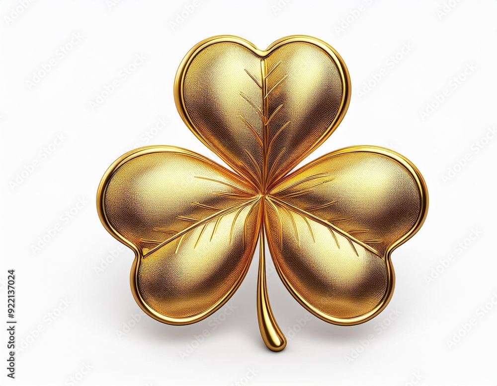 Poster gold shamrock on isolated white background. object and nature concept. saint patrick day theme. 3d i
