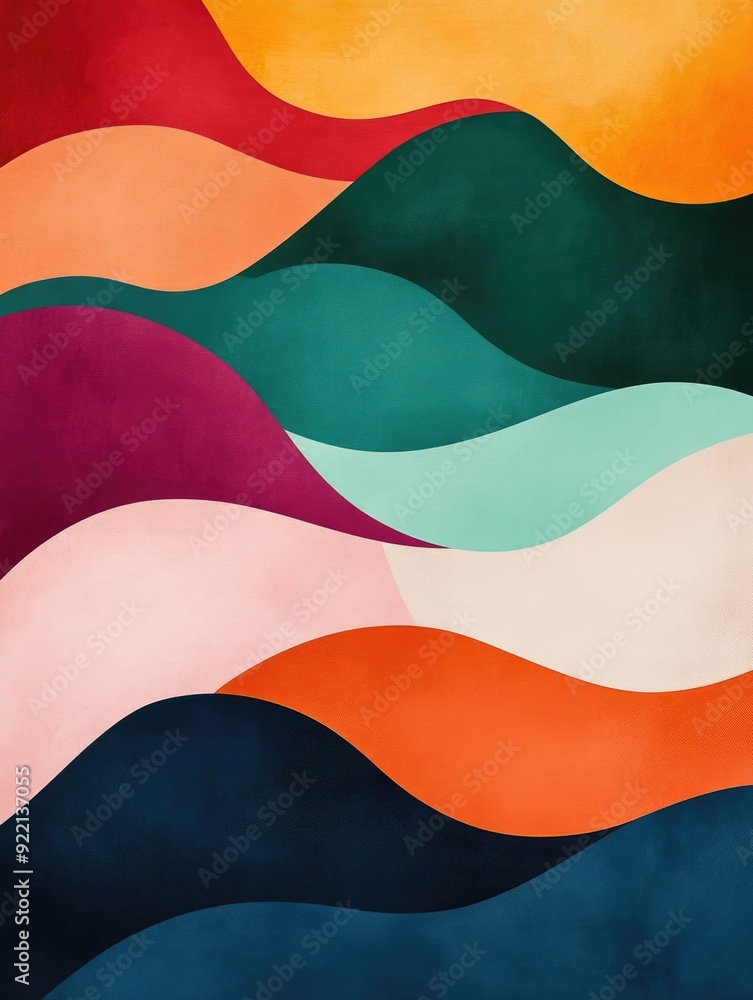 Poster vintage inspired abstract geometric shapes and lines arranged in a harmonious retro color palette cr
