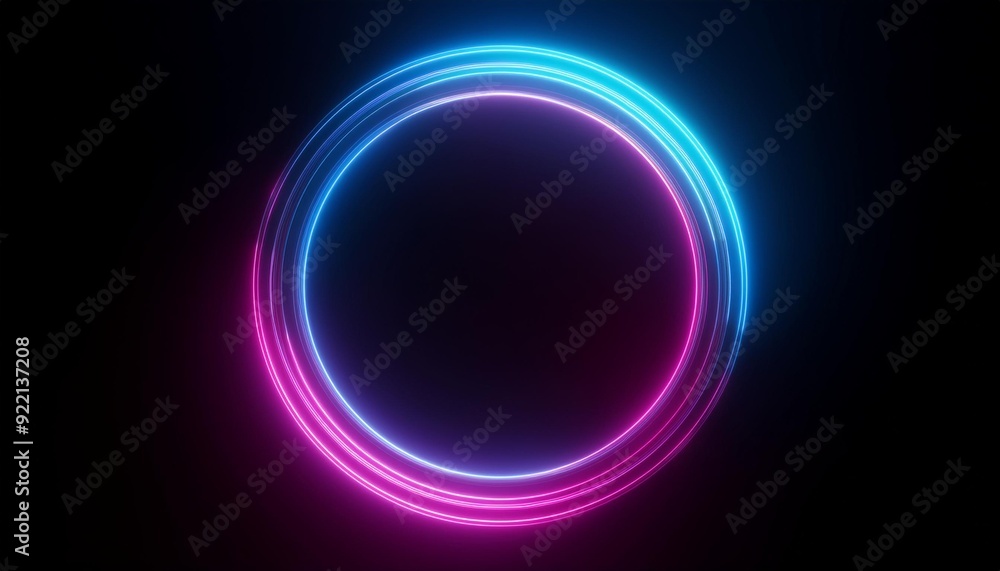 Poster round circle picture frame with two tone neon color shade motion graphic on isolated black backgroun