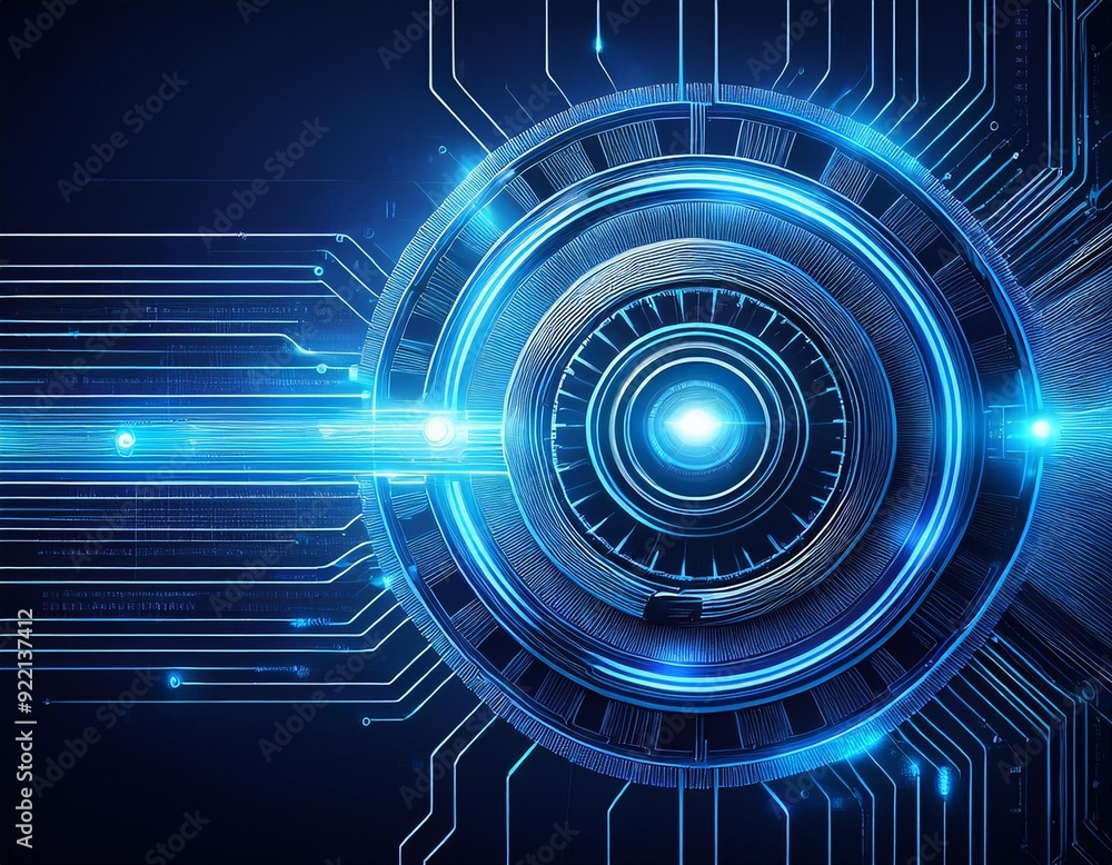 Poster hyperautomation futuristic blue gear transmission digital transformation abstract technology backgro