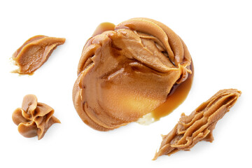Peanut butter swirl isolated on a white background. Peanut paste set. Collection.