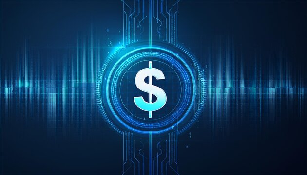 Futuristic blue US dollar currency transformation abstract technology background. Modern technology and big data concept. Business growth computer and innovative investment .  illustration