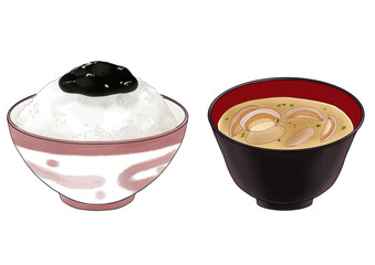 海苔の佃煮　御飯と味噌汁