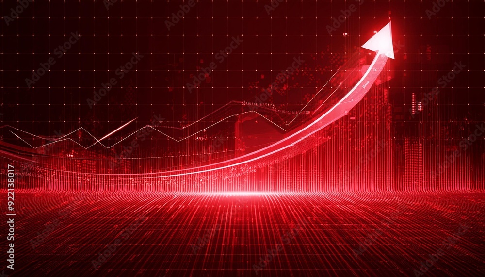 Poster futuristic red signal trend drop down arrow chart digital transformation abstract technology backgro