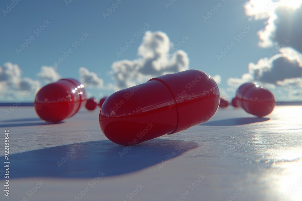 Poster a dynamic and vibrant image of colorful pills and capsules floating against a dark background symbol