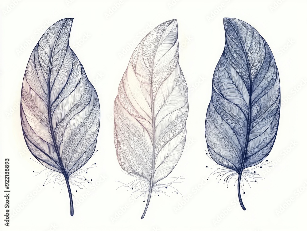 Poster exquisite hand drawn feather featuring intricate lines delicate details and abstract organic element