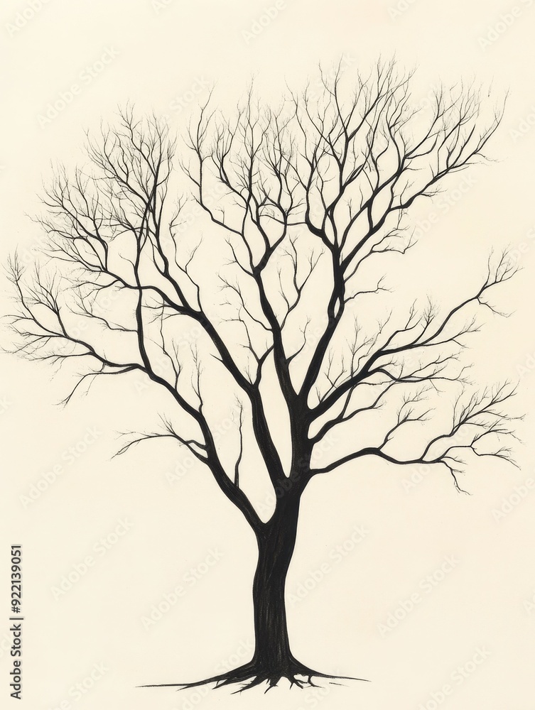 Poster bare sketchy tree branches against a minimalist and organic background featuring a with a simple mon