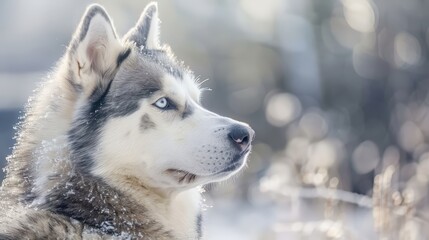 Naklejka premium Husky Dog Portrait in Snowy Landscape