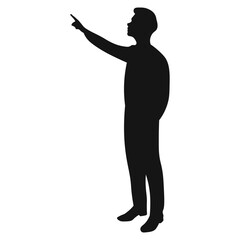 man in jacket pointing up vector silhouette
